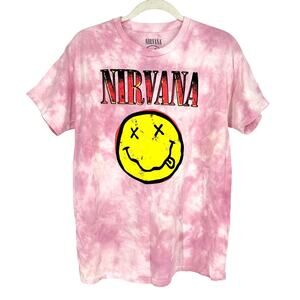 Officially Licensed Nirvana Nevermind Smiley Grunge Tee Pink Tie Dye Medium NWOT